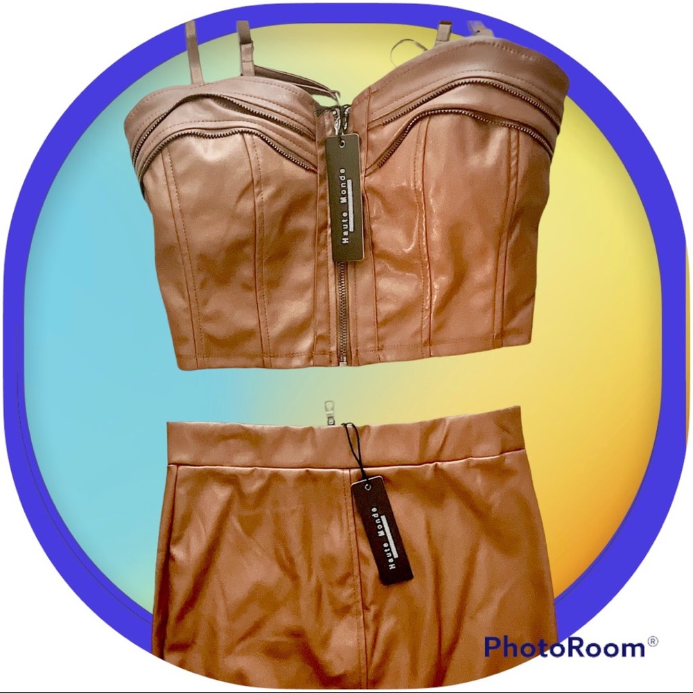 Edgy Vegan set; cropped bodice corset style with a tightly tailored pencil skirt